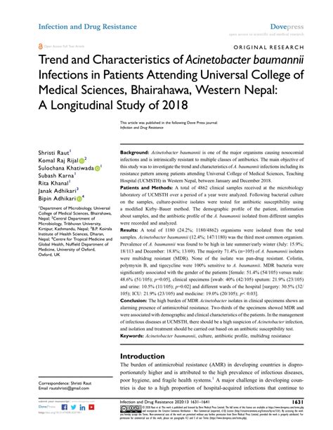 Trend and Characteristics of Acinetobacter baumannii Infections .